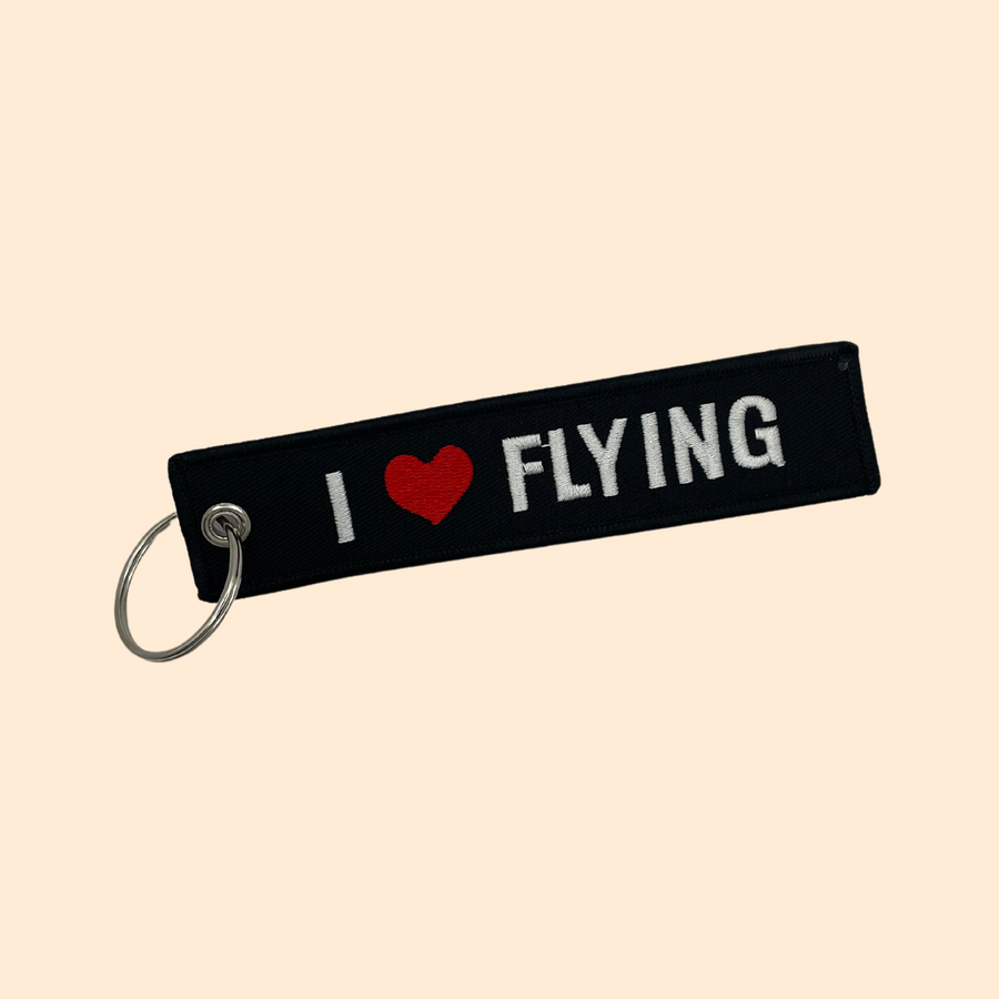 🔑 Flame Keychain - I Love Flying Black/Red